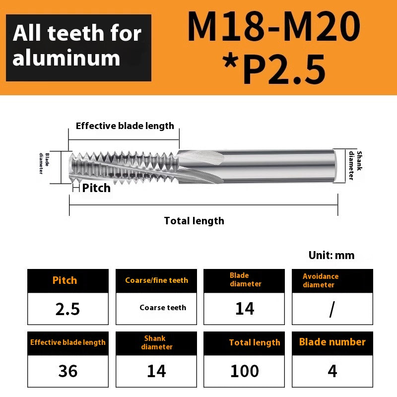 2136-65° aluminum with colorful thread milling cutter lengthened single tooth three-tooth full thread machining center tungsten carbide milling cutter M3M4M5 Shandong Denso Pricision Tools Co.,Ltd.